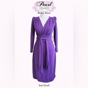 Pearl Southern Couture Purple Wrap Tie Dress Made in USA Size Small